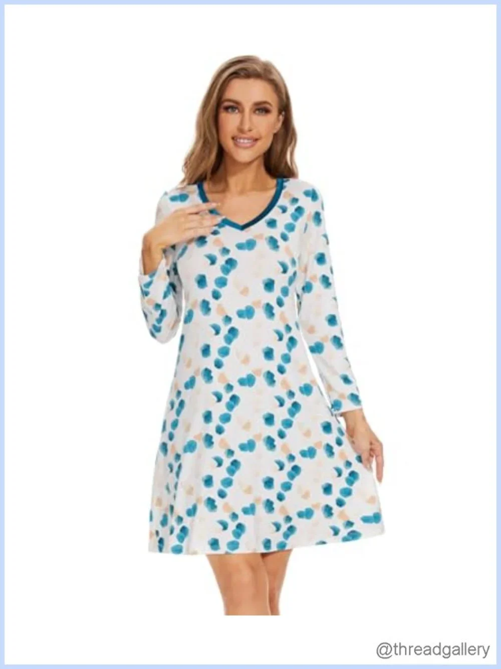 Bamboo Viscose Nightgown Long Sleeve Sleepshirt A-Line Lounge Dress